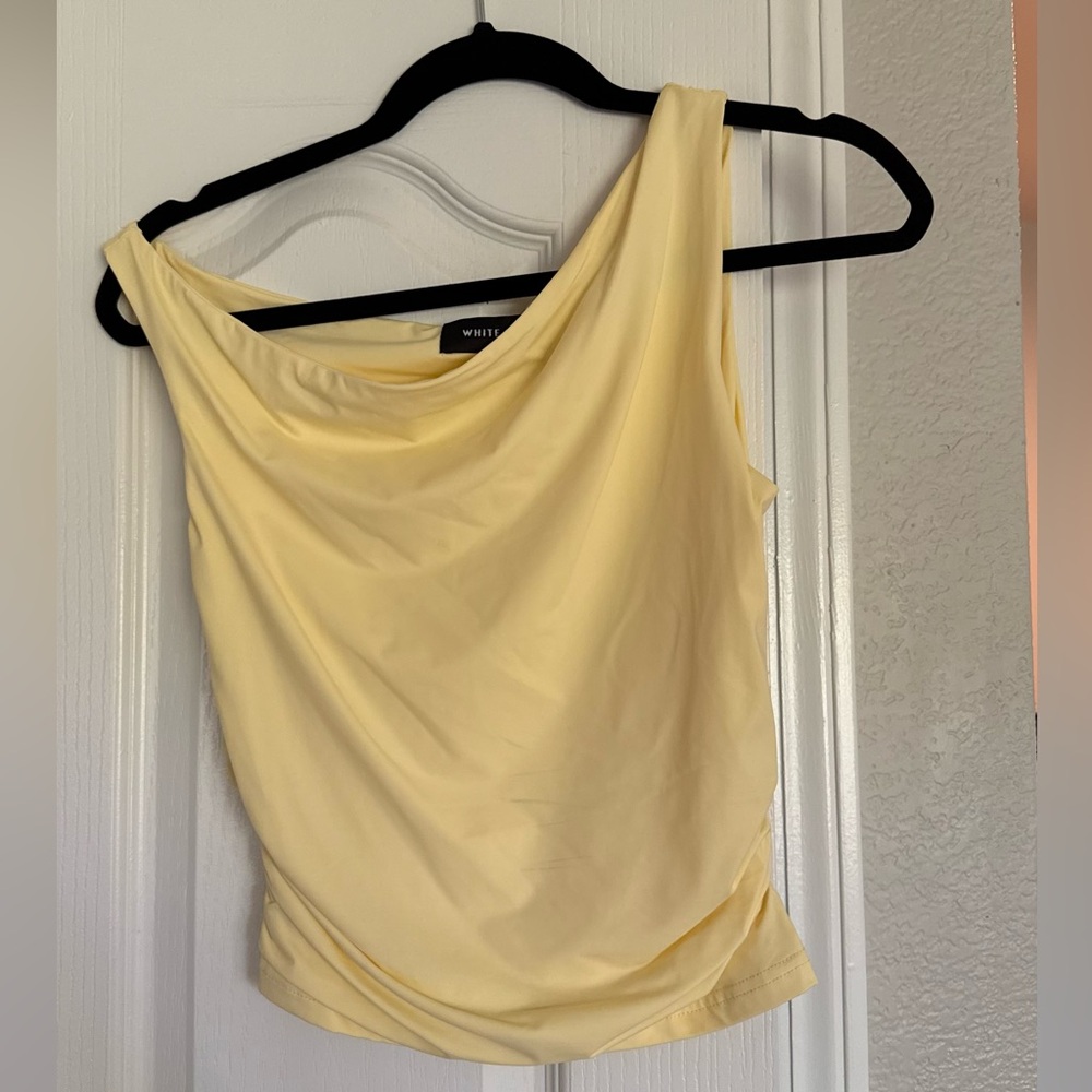 White Fox Pale Yellow Draped One-Shoulder Top
